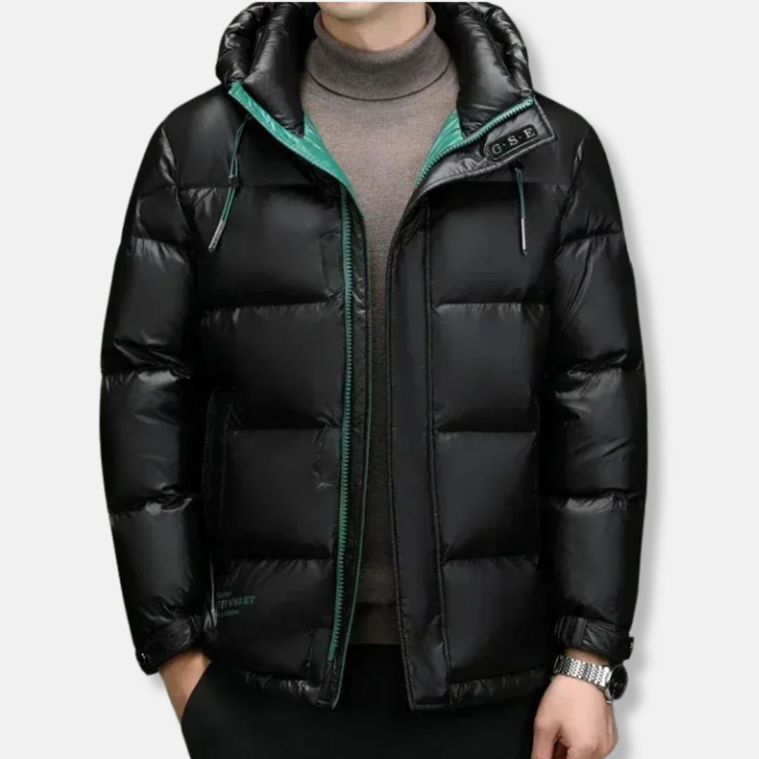 Men's Down Jacket – Regular Fit – Water-Repellent – Hood – Zipper and Buttons
