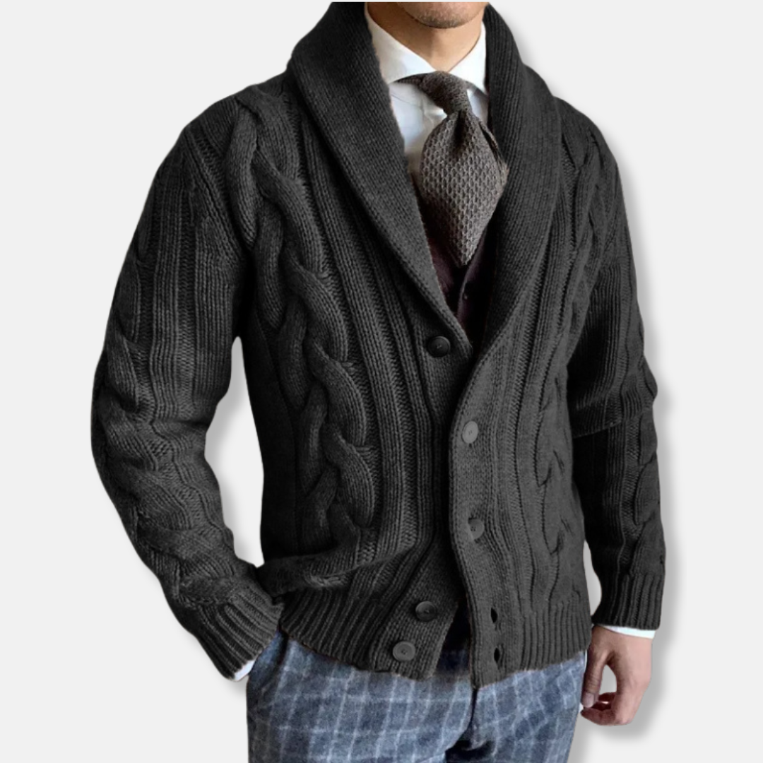 Men's Cardigan – Wool Blend – Regular Fit – Cable Knit – Shawl Collar – Buttoning