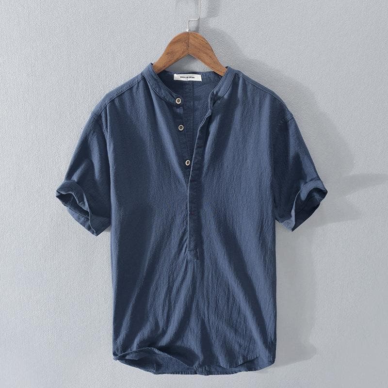 Men's Shirt - Henley Collar - Breathable Fabric - Short Sleeve Casual Fit