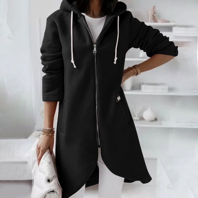 Women's Hoodie – Relaxed Fit – Zipper – Cotton Blend – Mid-Length