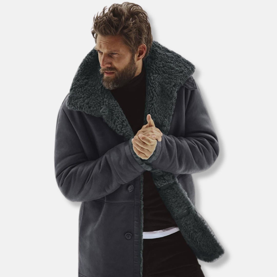 Men’s Coat - Brushed Fabric - Relaxed Fit - Notched Lapel Collar - Mid-Thigh Length