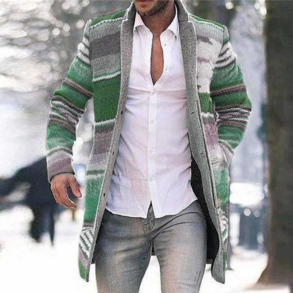 Men's Long Coat - Woven Fabric - Slim Fit - Open Front - Unique Pattern Detail