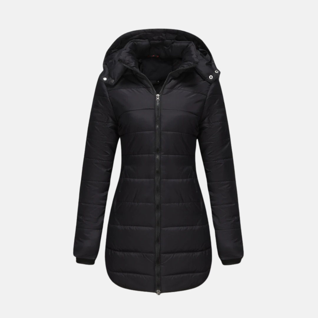 Women’s Puffer Coat - Mid-Thigh Length - Hooded - Two-Way Zipper