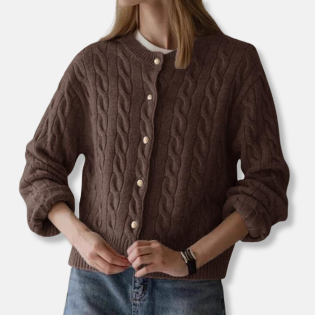 Rose Wool Cable Knit Cardigan | Cropped Crewneck Cardigan