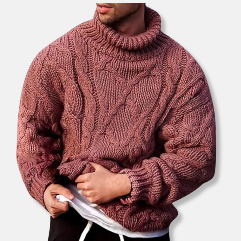 Men's Sweater – Turtleneck – Wool Blend – Relaxed Fit – Cable Knit Pullover
