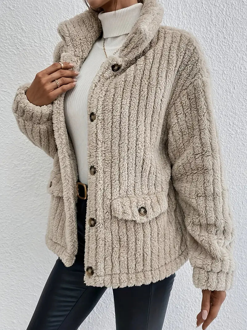 Women's Fur Jacket - Soft Faux Fur - Knee-Length - Classic Button Closure