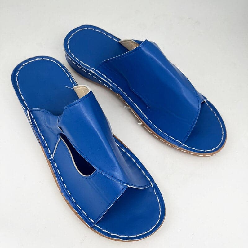 Women's Sandals - Leather - Slip-on Comfort - Open Toe - Stylish Cut-out Pattern