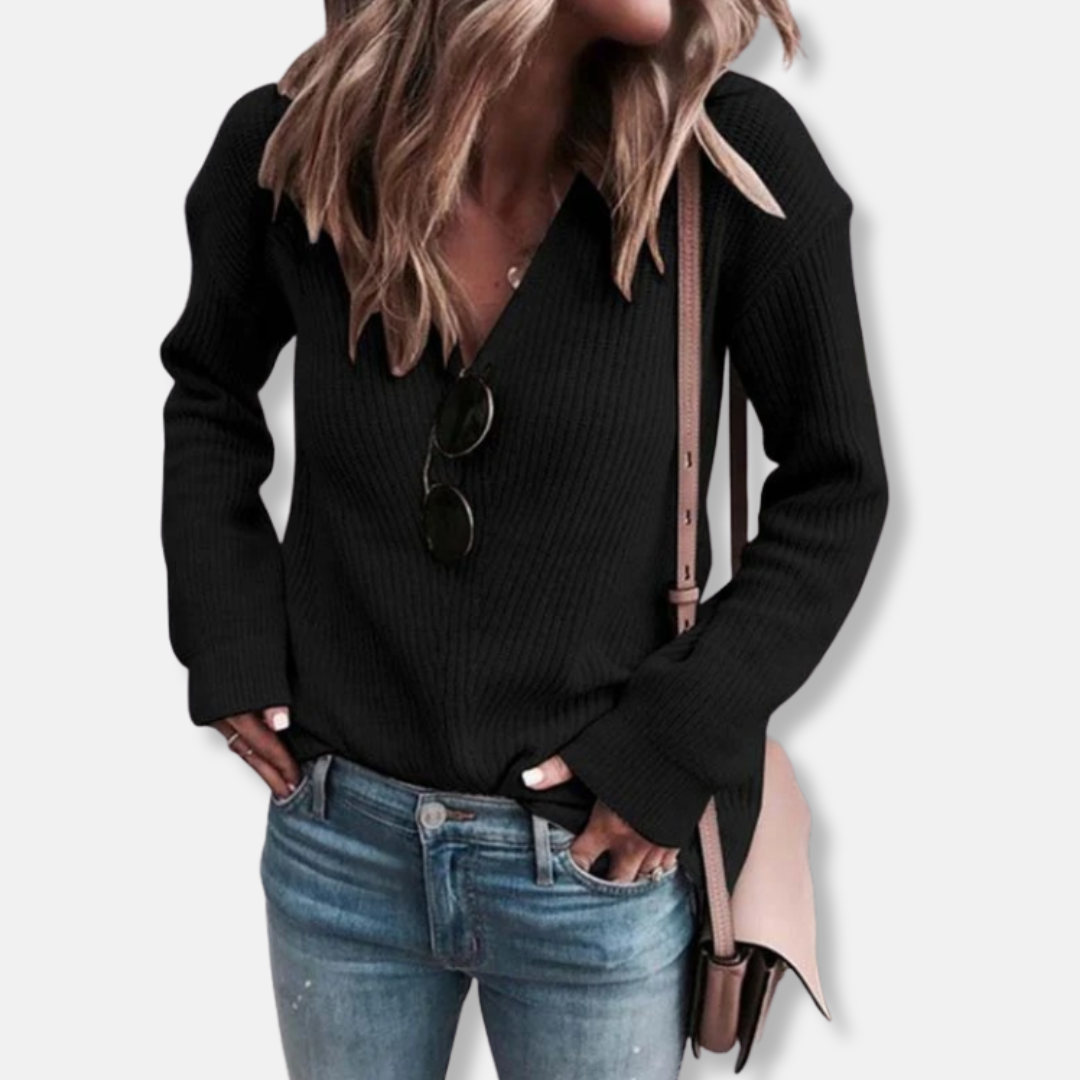 Veronica V-Neck Sweater | Ribbed Relaxed Fit Sweater