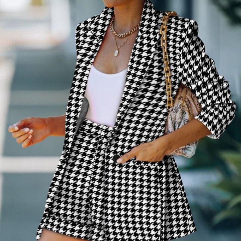 Women's Blazer – Checkered Pattern – Single-Breasted – Oversized Fit – Long-Sleeved