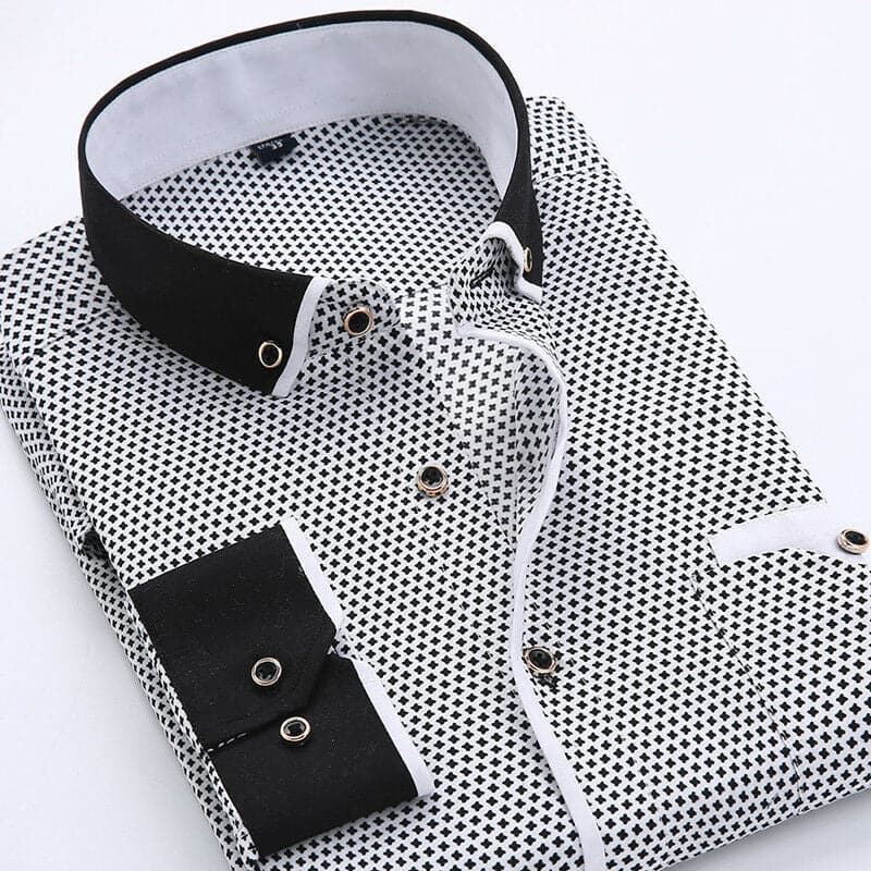 Men's Shirt – Classic Fit – Breathable Fabric – Geometric Pattern – Contrast Details