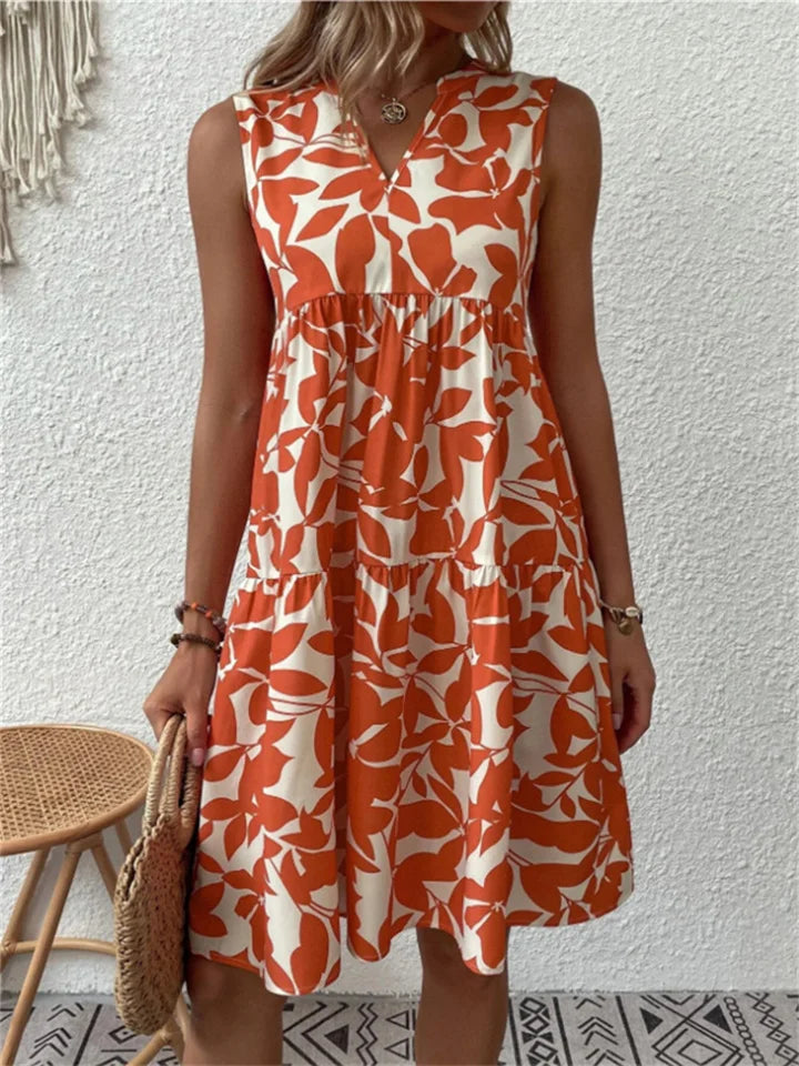 Women's Dress without Sleeves – V-Neckline – Relaxed Fit – Breathable Fabric – Knee-Length