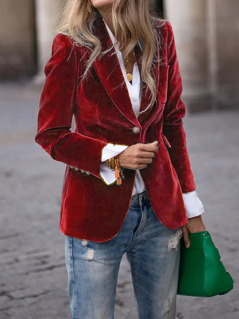 Women's Blazer – Tailored Fit – Velvet Texture – Single-Breasted with Lapels