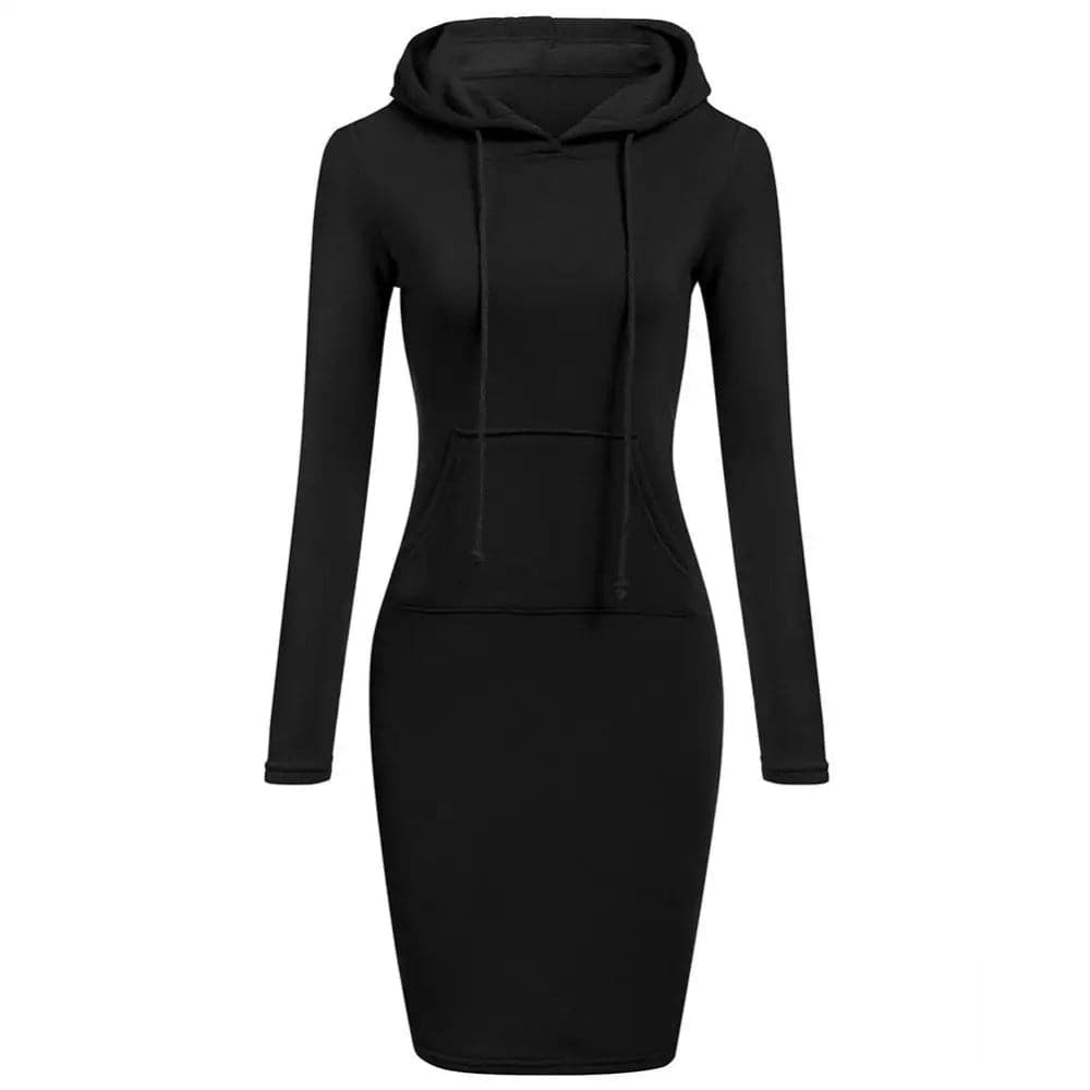 Women's Hoodie Dress - Slim Fit - Long-Sleeved with Kangaroo Pocket