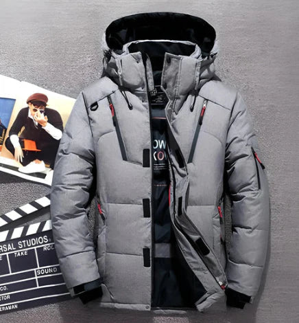 Men's Down Jacket – Water-Repellent – Hood – Quilted – Zipper Pockets – Regular Fit