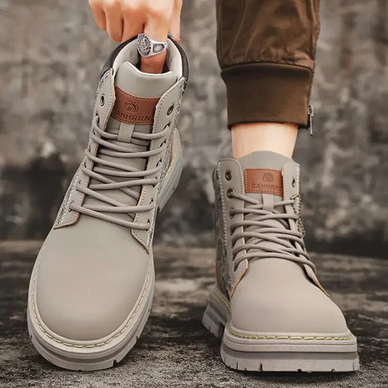 Men's Boots - Durable Leather - Thick Rubber Sole - Lacing with Metal Eyelets - High Shaft