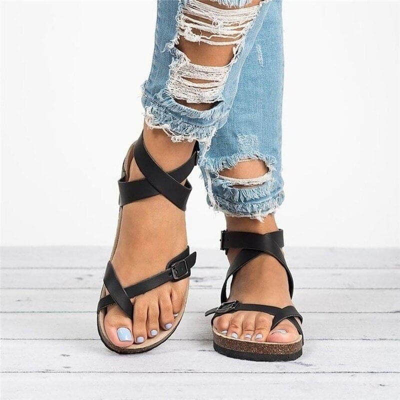 Women's Sandals – Comfortable Cork Sole – Adjustable Leather Straps – Ergonomic Fit