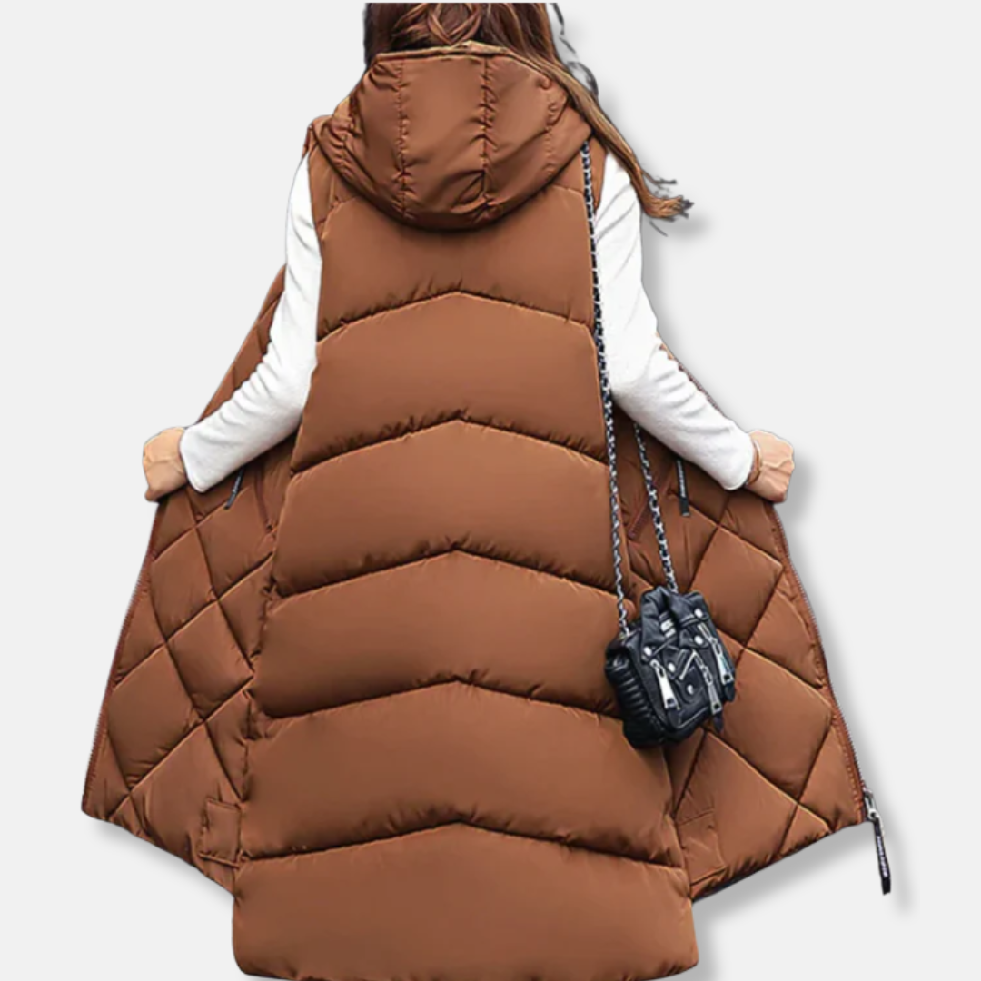 Ruby Relaxed Fit Long Puffer Vest | Hooded Quilted Vest