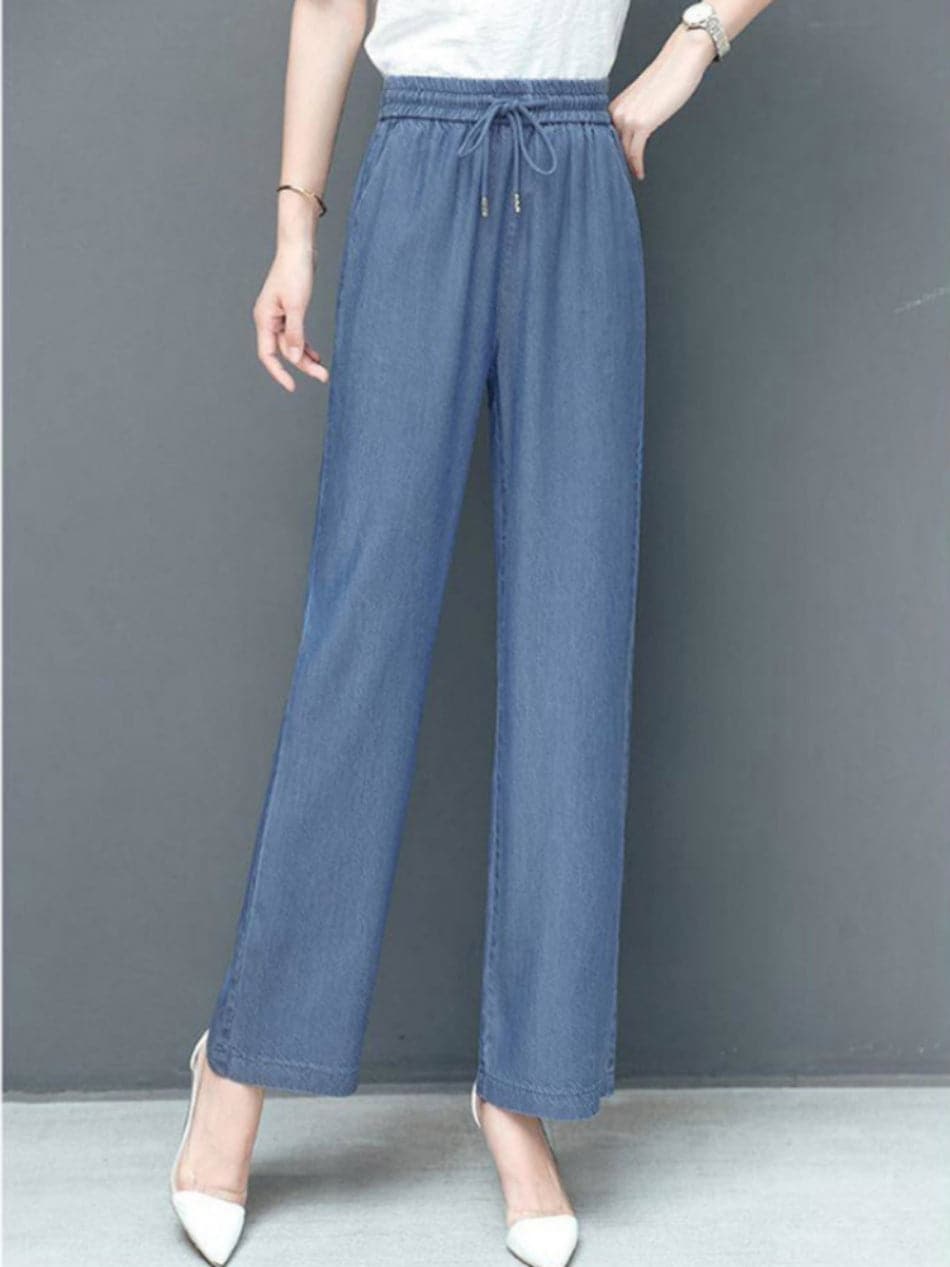 Women's Wide Pants - Elastic Waistband with Drawstring - Comfortable and Stylish