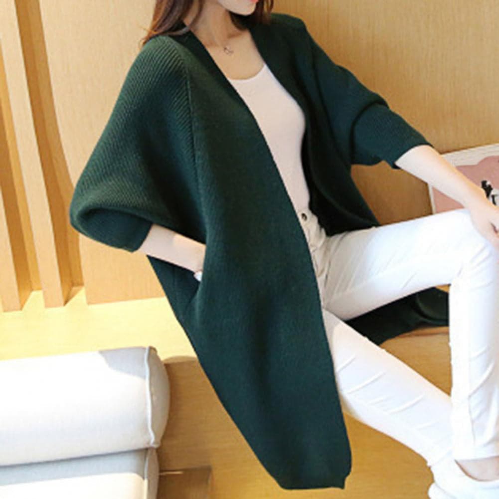 Women's Long Cardigan – Soft Knit – Open Front – Loose Fit with Pockets