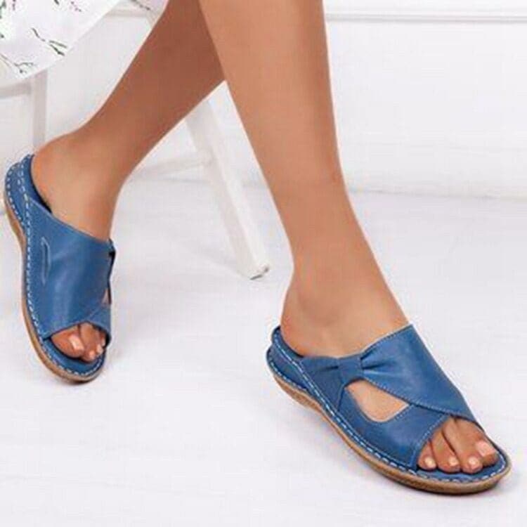 Women's Sandals - Leather - Slip-on Comfort - Open Toe - Stylish Cut-out Pattern