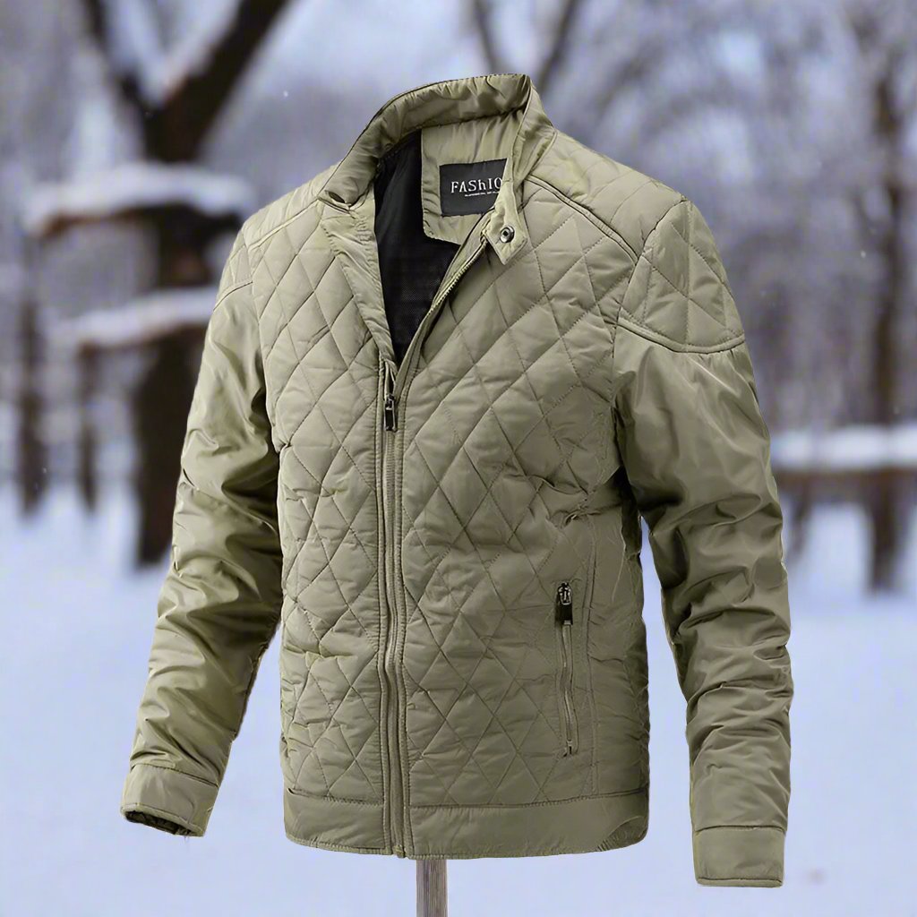 Men's Padded Jacket - Diamond Quilted - Stand Collar - Zipper Closure - Slim Fit