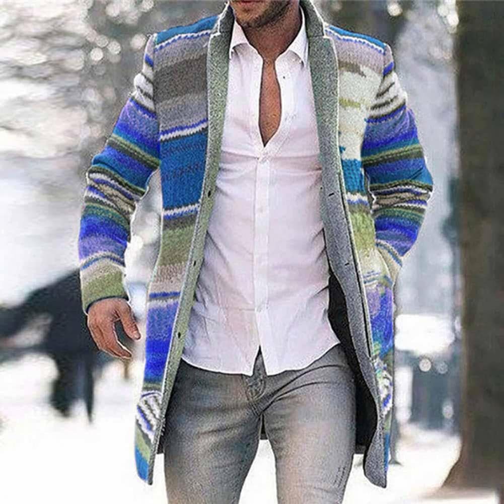 Men's Long Coat - Woven Fabric - Slim Fit - Open Front - Unique Pattern Detail