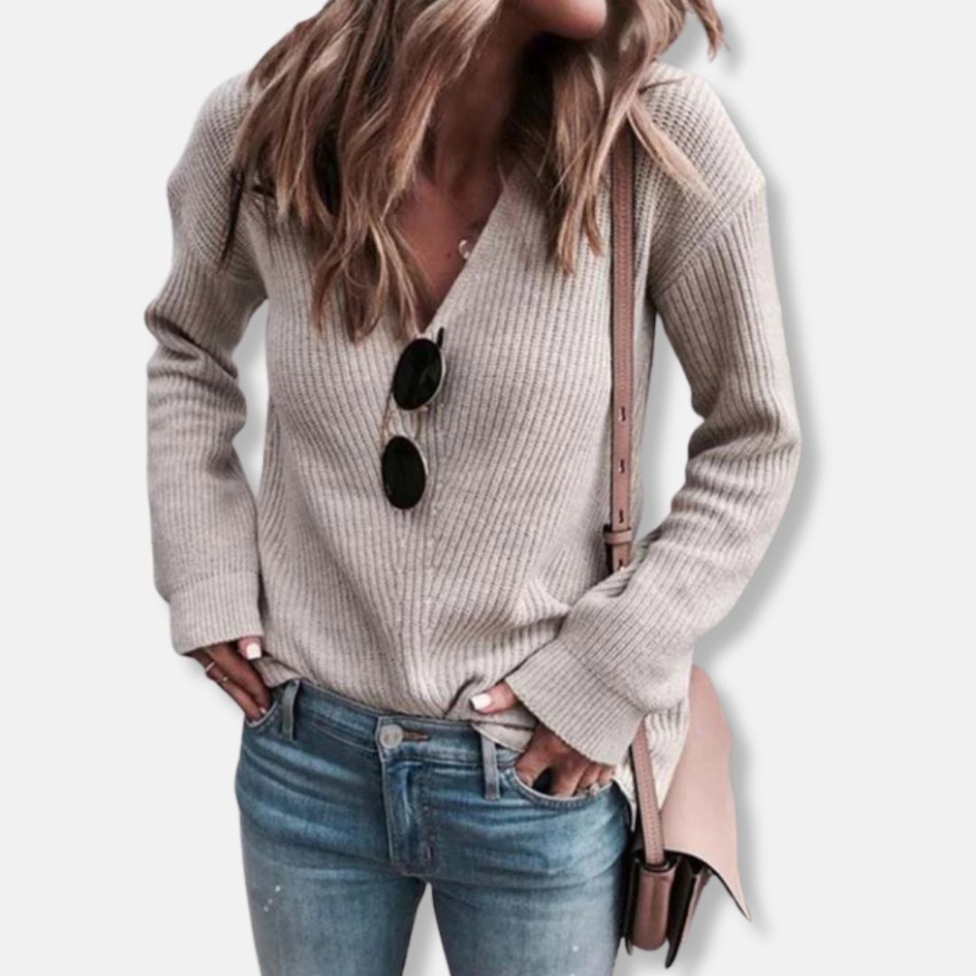 Veronica V-Neck Sweater | Ribbed Relaxed Fit Sweater