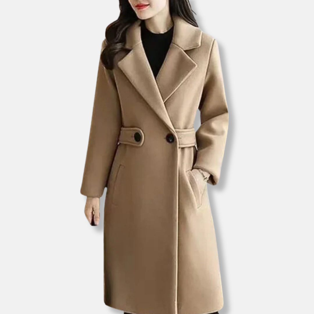 Emma Wool Tailored Fit Coat | Knee Length, Wide Lapels Coat