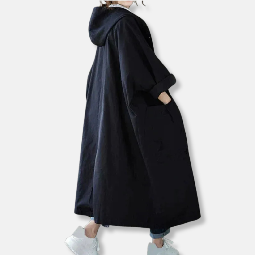 Aria Oversized Trench Coat | Hooded, Button Front Trench Coat