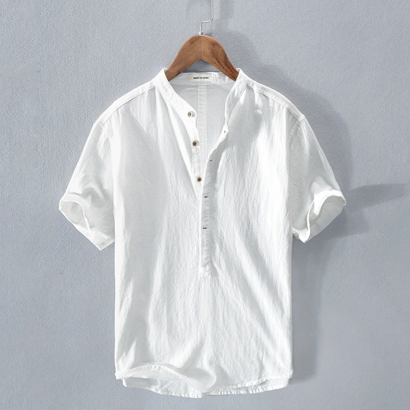 Men's Shirt with Short Sleeves – Relaxed Fit – Natural Fibers – Mandarin Collar