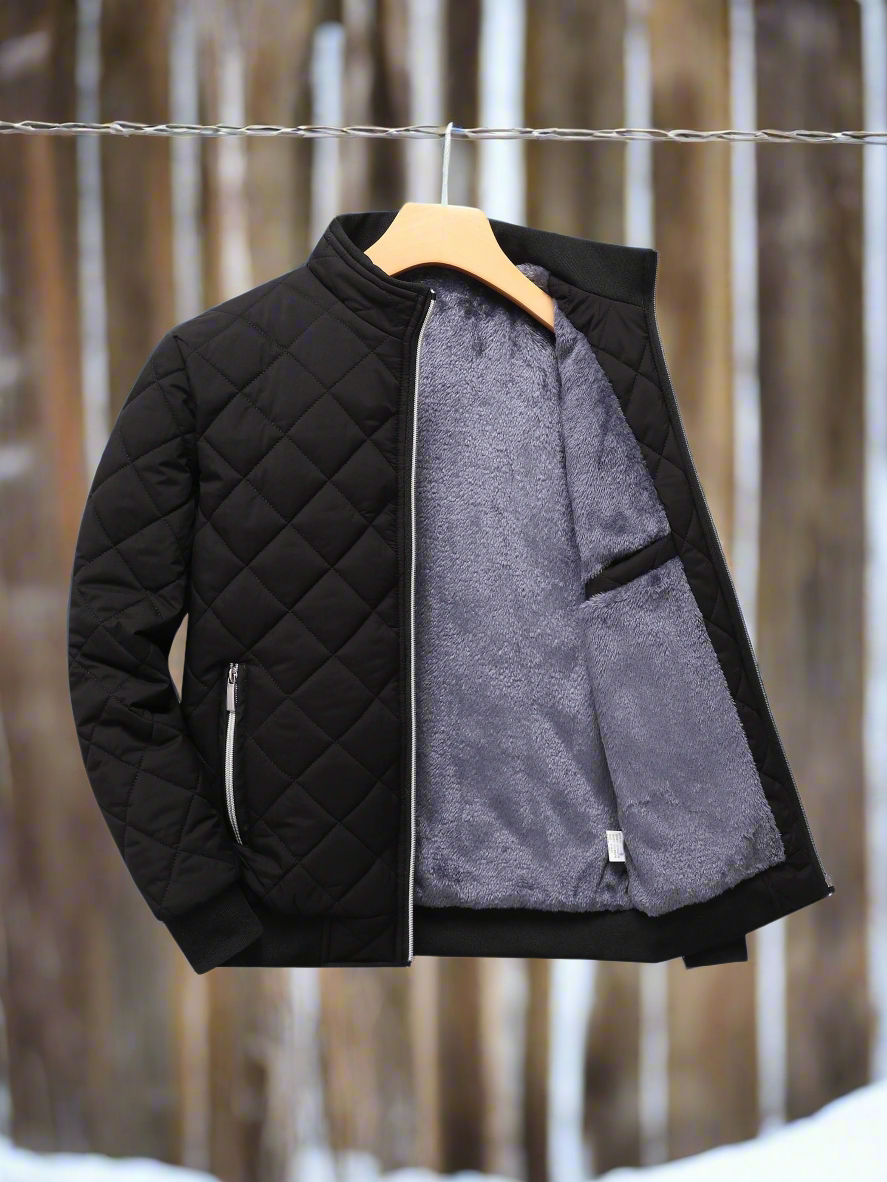 Men's Bomber Jacket – Quilted Design – Soft Lining – Zipper Closure – Ribbed Hem