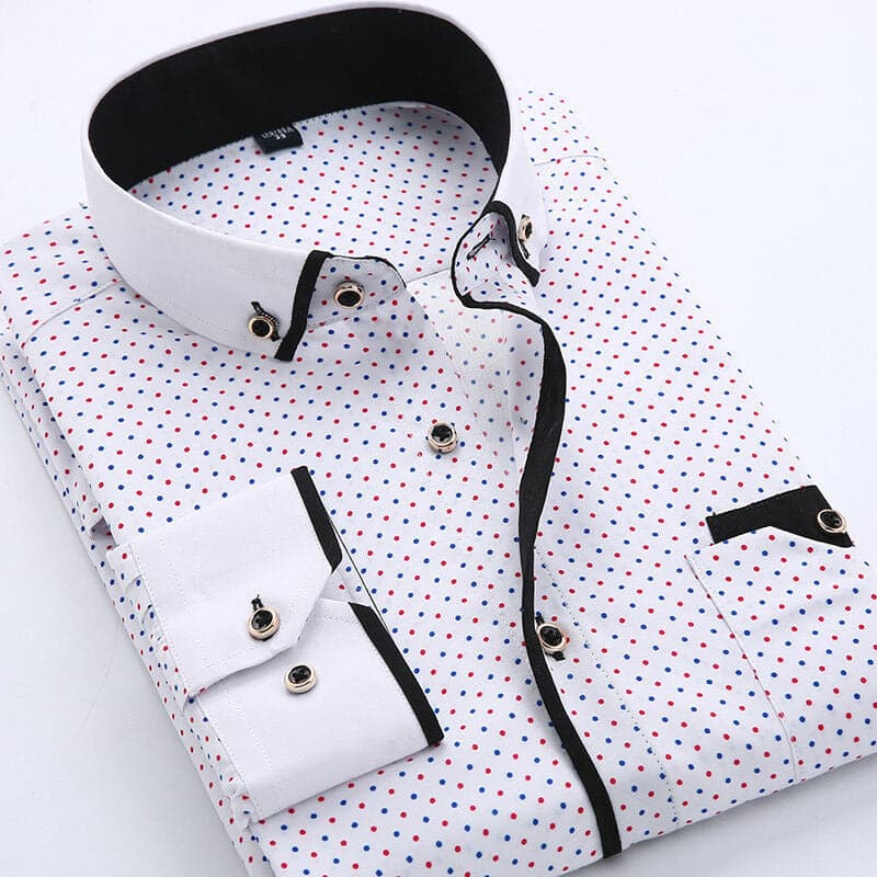 Men's Shirt – Classic Fit – Breathable Fabric – Geometric Pattern – Contrast Details