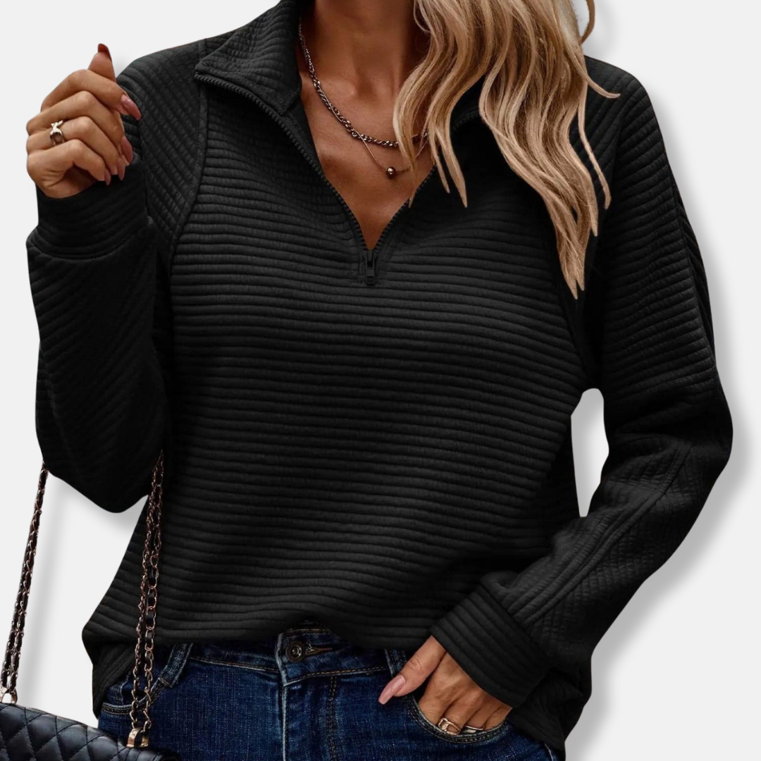 Teresa Relaxed Fit Half-Zip Sweater | Ribbed Half-Zip Sweater