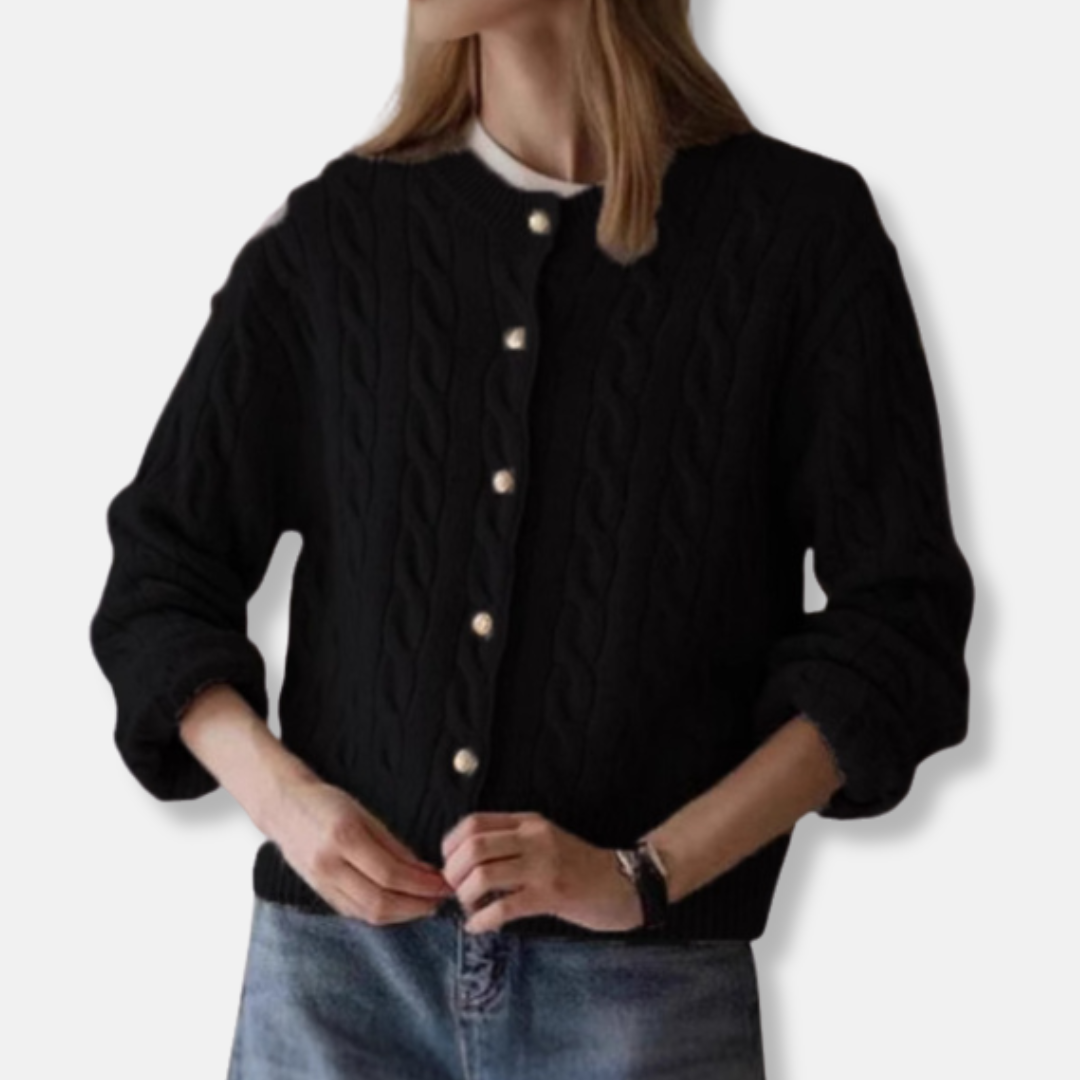 Rose Wool Cable Knit Cardigan | Cropped Crewneck Cardigan