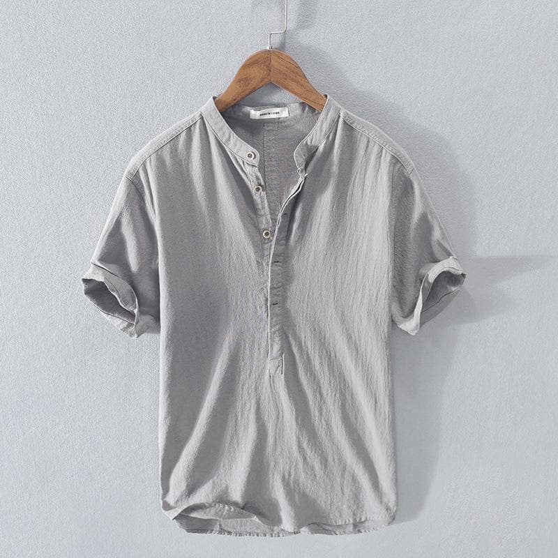 Men's Shirt - Henley Collar - Breathable Fabric - Short Sleeve Casual Fit