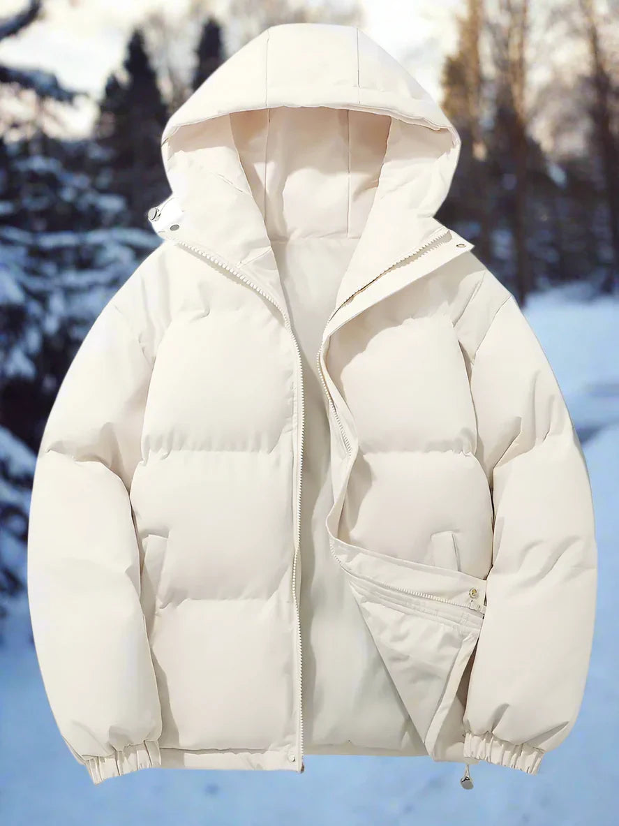 Men's Puffer Jacket - Padded and Insulating - Hood and Zipper - Practical Pockets