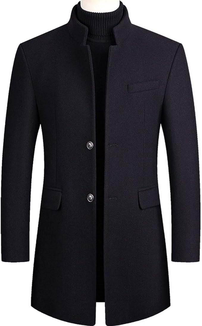 Men's Coat - Wool Blend - Tailored Fit - Single-Breasted with Stand Collar