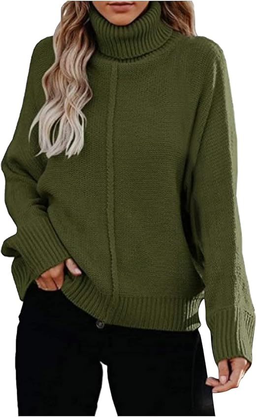 Women's High-Neck Knitted Sweater – Soft Wool Blend – Relaxed Fit – Long Sleeves
