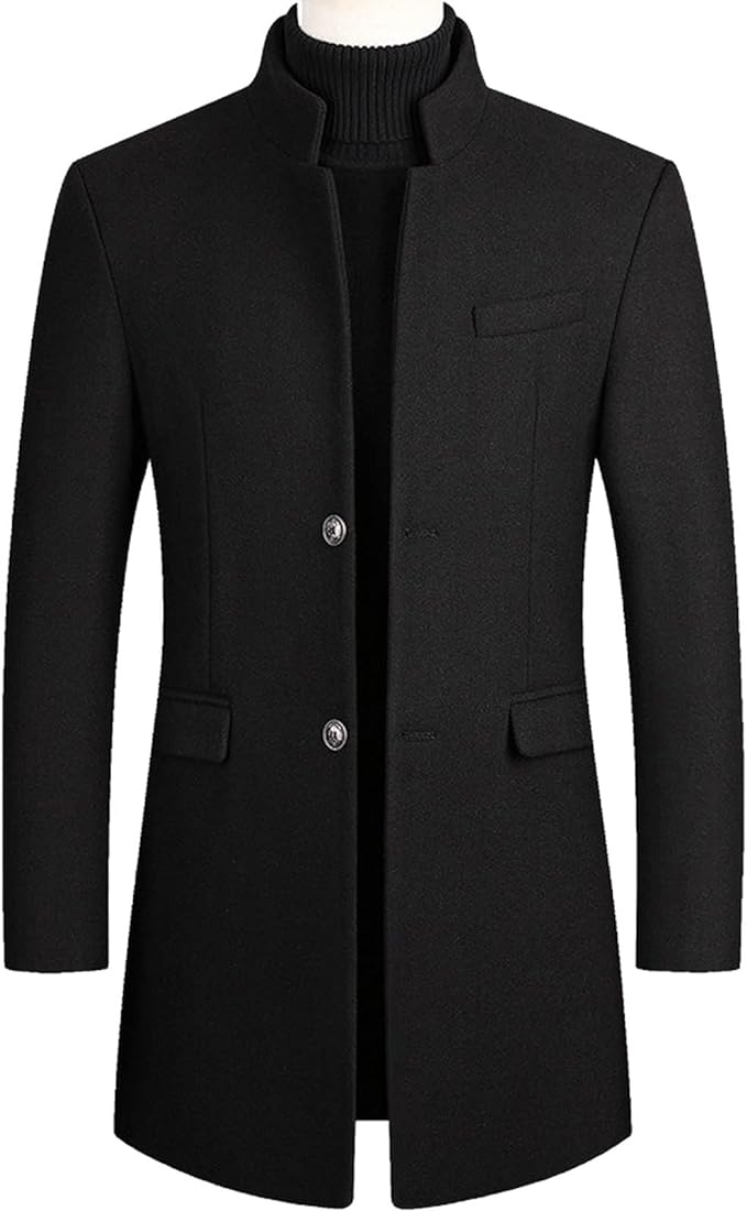 Men's Coat - Wool Blend - Tailored Fit - Single-Breasted with Stand Collar