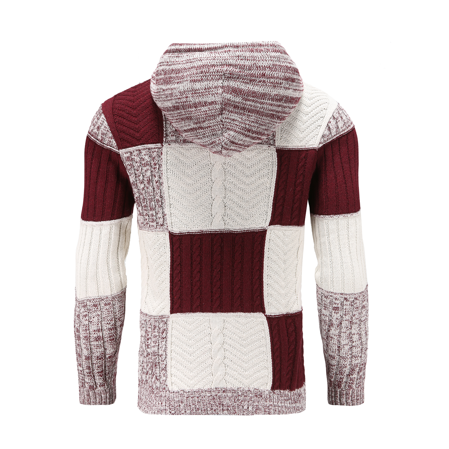 Men's Sweater with Hood – Knitted Design – Patchwork Pattern – Comfortable Fit