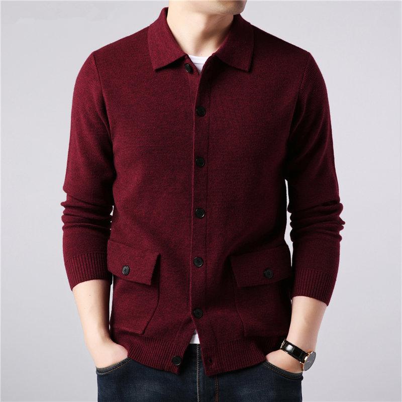 Men's Cardigan - Knitted Wool Blend - Slim Fit - Button Placket & Collar - Pockets