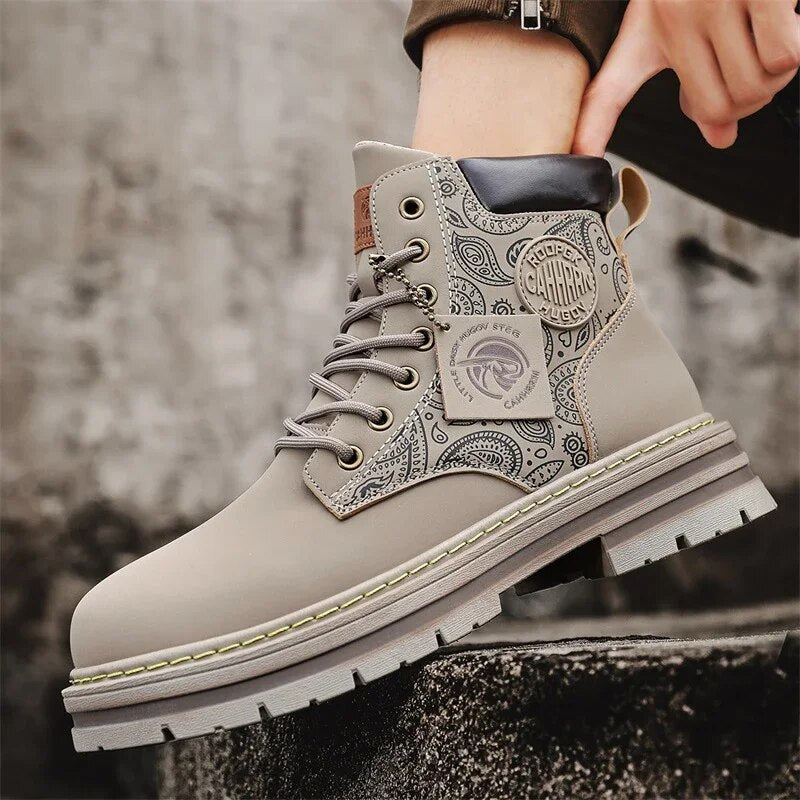 Men's Boots - Durable Leather - Thick Rubber Sole - Lacing with Metal Eyelets - High Shaft