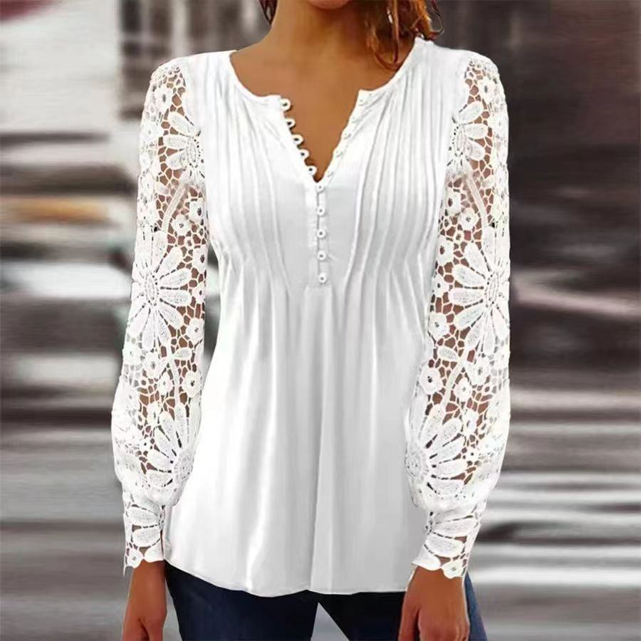 Women's Blouse – Relaxed Fit – V-neck – 3/4 Sleeves – Breathable Fabric – Floral Print