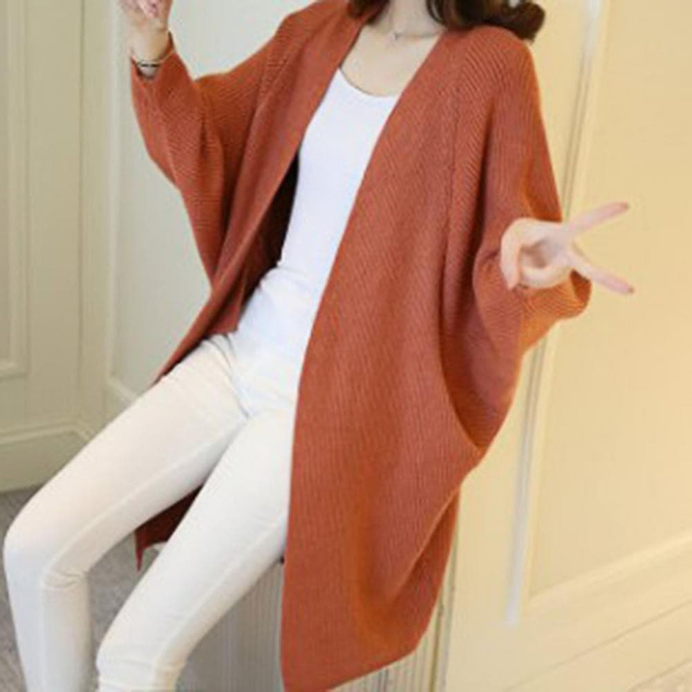 Women's Long Cardigan – Soft Knit – Open Front – Loose Fit with Pockets
