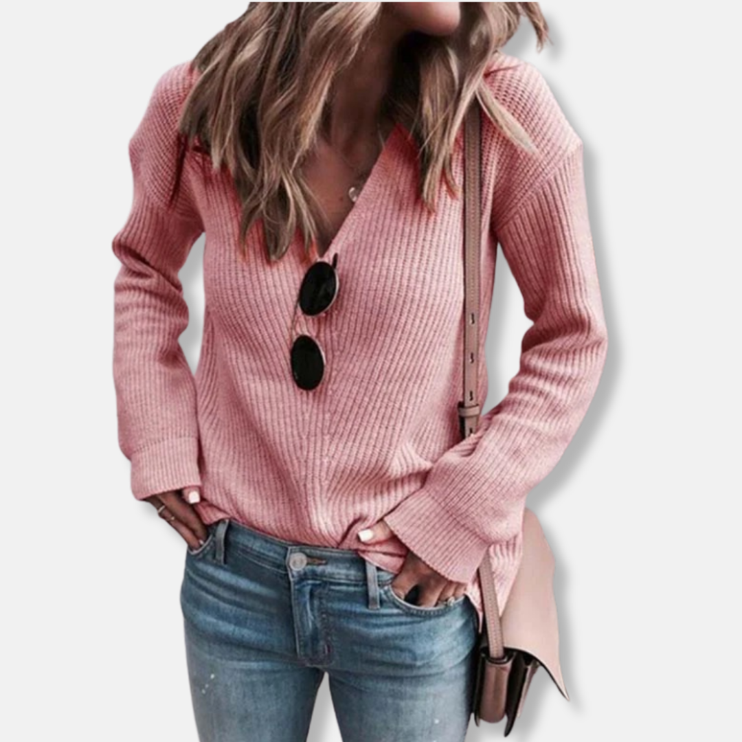 Veronica V-Neck Sweater | Ribbed Relaxed Fit Sweater