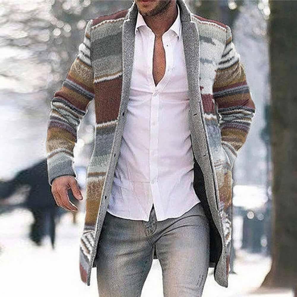 Men's Long Coat - Woven Fabric - Slim Fit - Open Front - Unique Pattern Detail