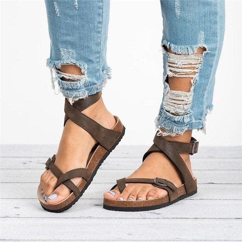 Women's Sandals – Comfortable Cork Sole – Adjustable Leather Straps – Ergonomic Fit