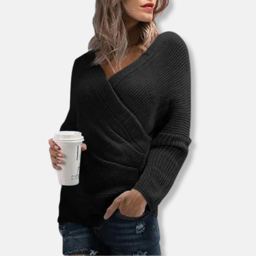 Elizabeth Relaxed Fit Wrap Sweater | Textured V-Neck Wrap Sweater