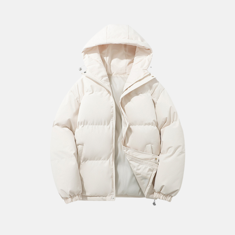Men’s Puffer Coat - Woven Synthetic - Relaxed Fit - Hip Length - Padded Hood