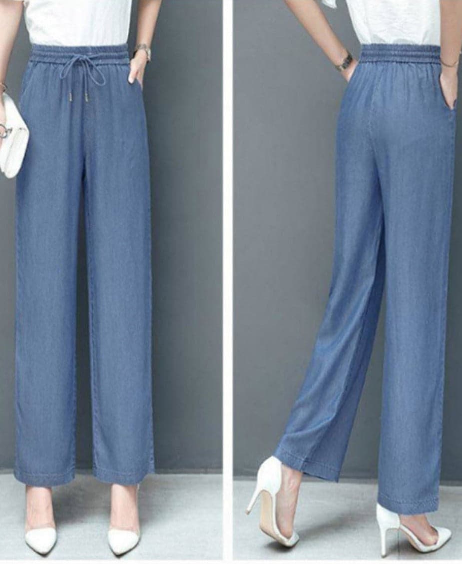 Women's Wide Pants - Elastic Waistband with Drawstring - Comfortable and Stylish